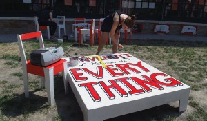 Tag Audio Loops at Museum of everything Venice Biennale 2011 ghetto blaster, boombox, Jean-Philippe Renoult, girl painting, red